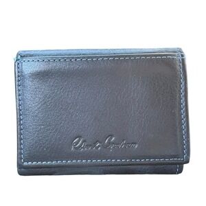 Robert Graham Mens Black Leather Trifold Wallet Blue Paisley Lining Stitching